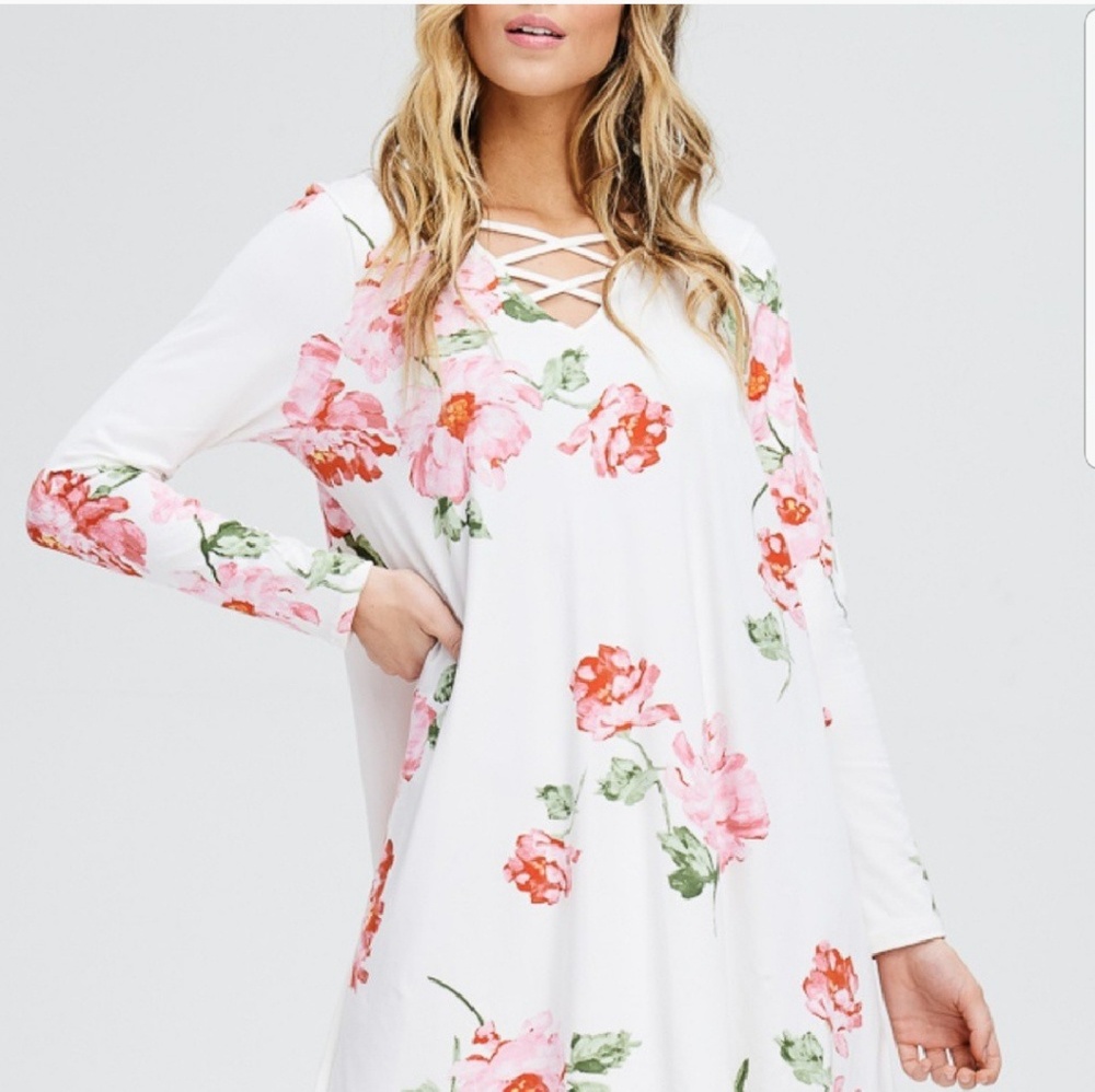 SALE White Floral Soft Cross Front Dress - Picture 3 of 5